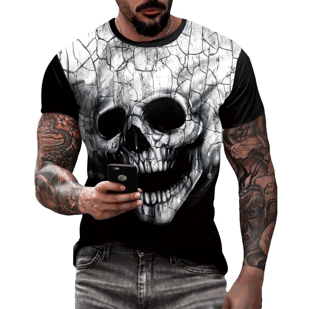 Eciodci Men's Skull Print Halloween T-Shirt