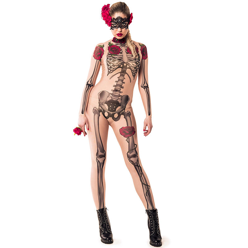 Skeleton Rose Halloween Costume Jumpsuit