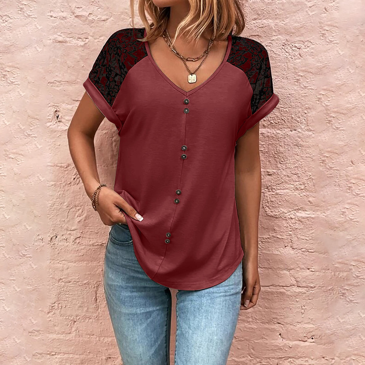 Women's Lace V-Neck Top