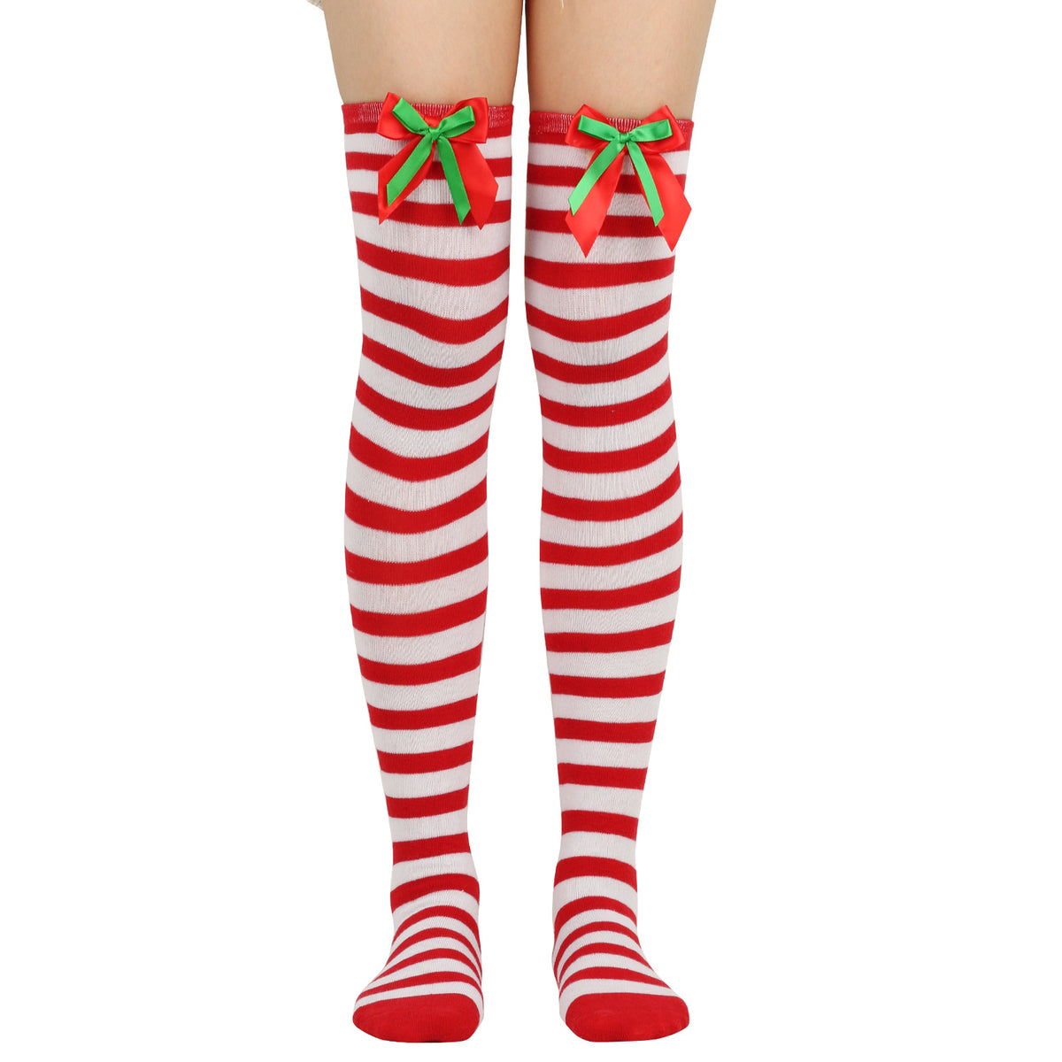 Women's Puff Ball Bow Over-Knee Christmas Socks