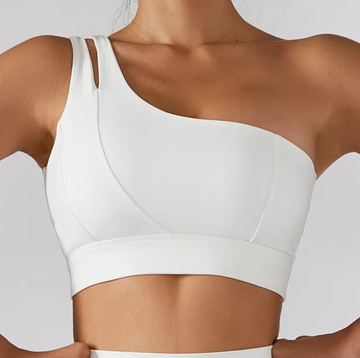 Gerippter One-Shoulder-Yoga-BH & Activewear-Set – Damen-Sportbekleidung