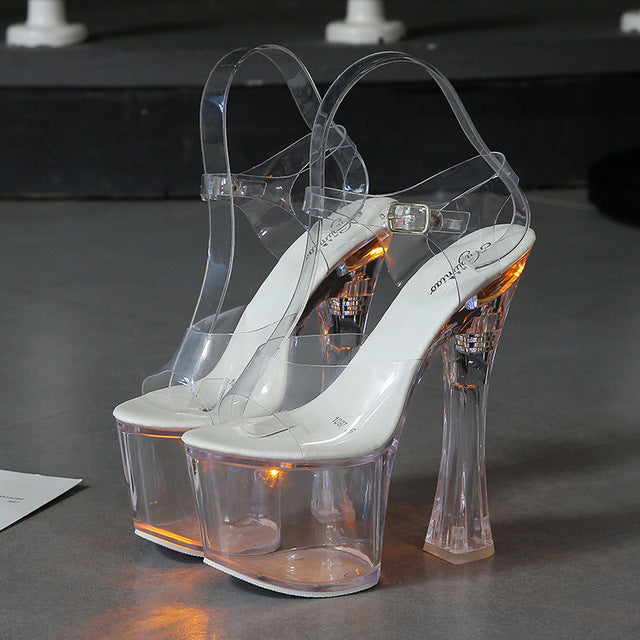 Transparent Crystal Platform Wedge Sandals for Women