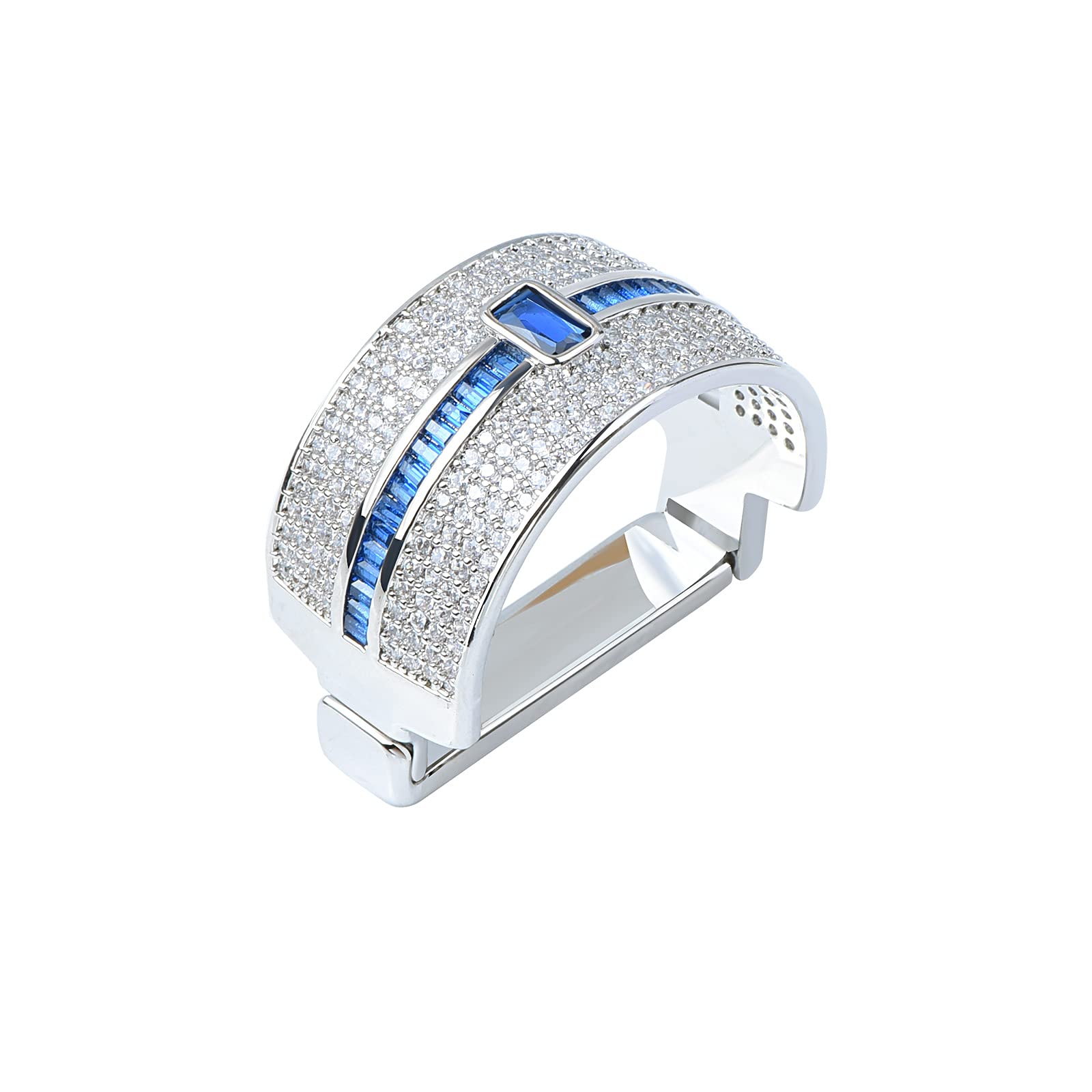 VVCome Men's Micro Pave Cubic Zirconia Tie Clip – Crystal Necktie Ring for Wedding & Business (Silver Blue)