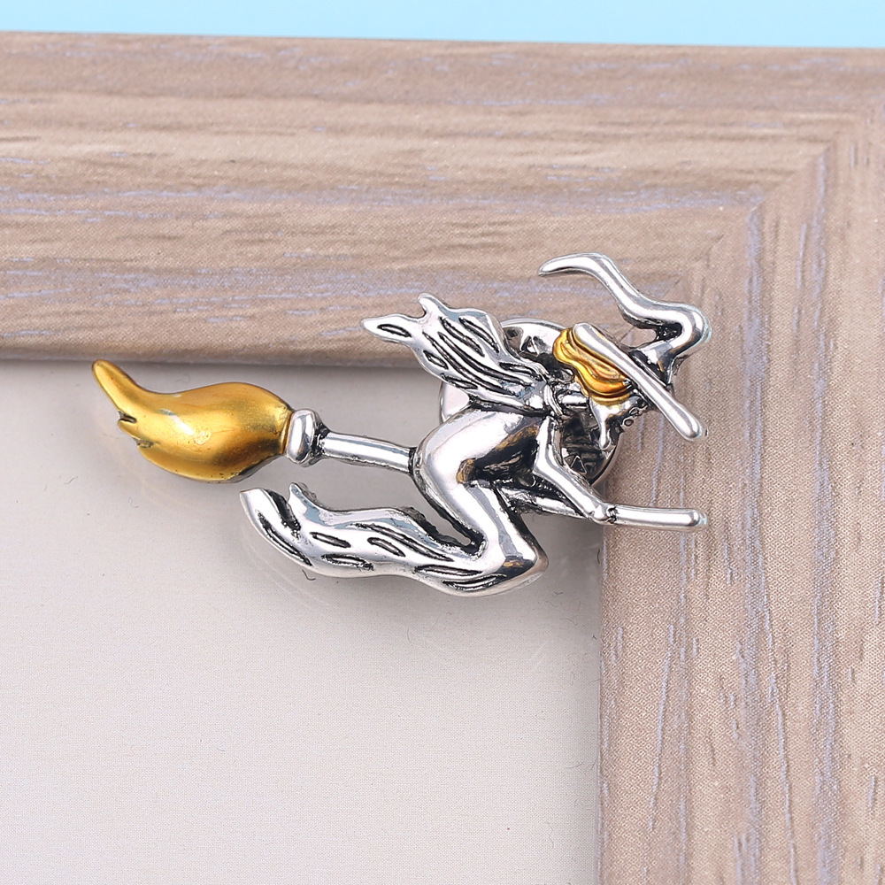 Witch on Broom Brooch