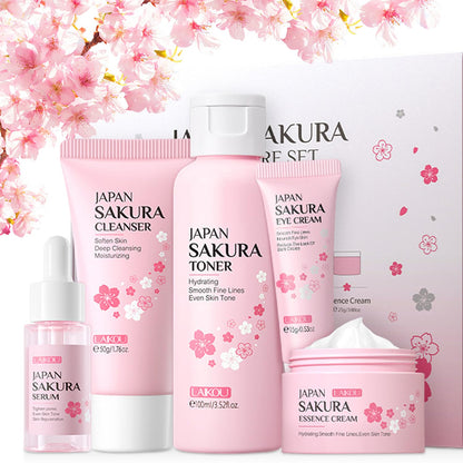Korean Cherry Blossom 5-Piece Skin Care Gift Set – Cleanser, Serum, Cream, Toner & Eye Cream