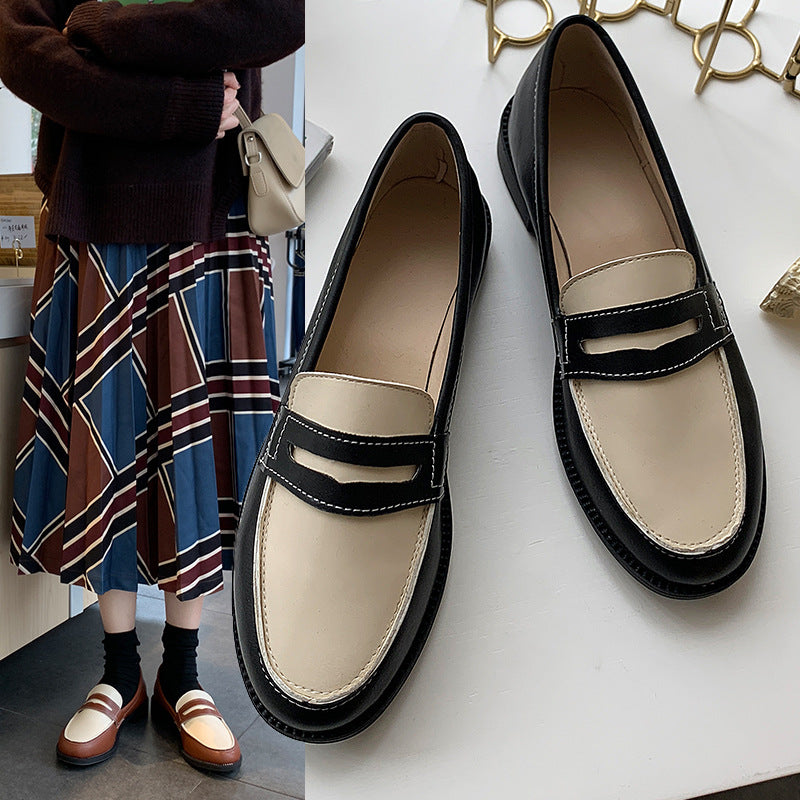 Vintage Slip-On-Lederhalbschuhe für Damen – Loafer mit Blockabsatz in Schwarz und Braun