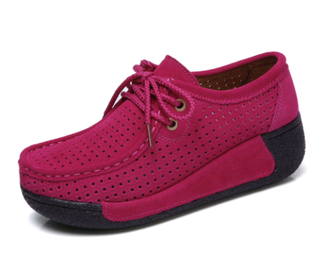 Damen Keilabsatzschuhe aus echtem Leder | Schnür-Plateau-Freizeitschuhe