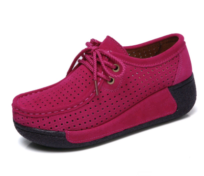 Women's Genuine Leather Wedge Shoes | Lace-Up Platform Casual