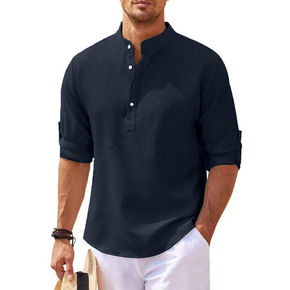 Men's Stand Collar Pineapple Texture Shirt | Casual Summer Top