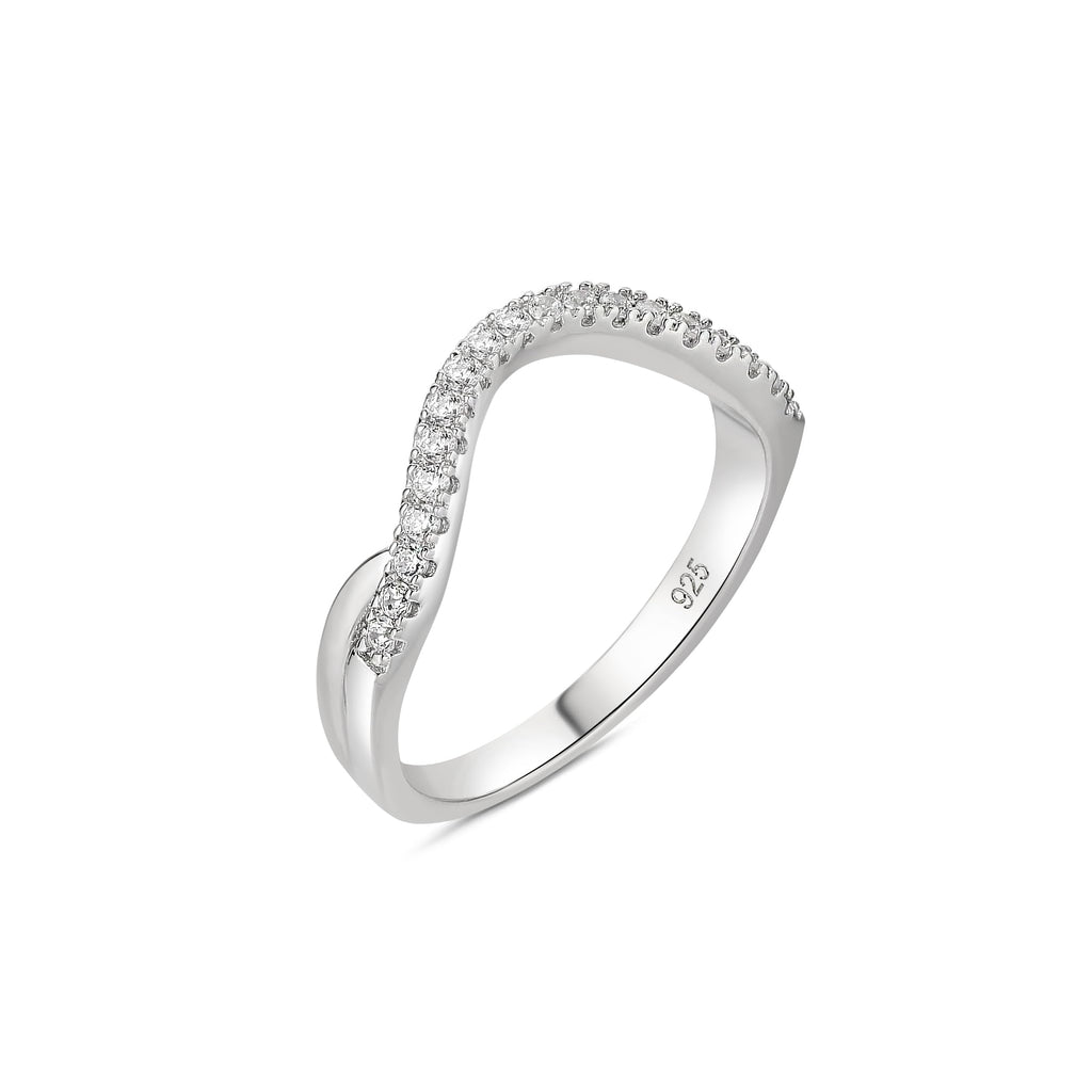 Silberner Ehering mit Kurven – AAAAA Zirkonia Wishbone Stapelring | Größe 5