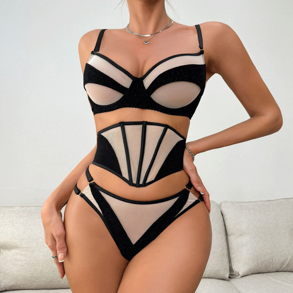 Heavy Craft Mesh Breathable Mesh Stitching Women's Sexy Underwear Suit