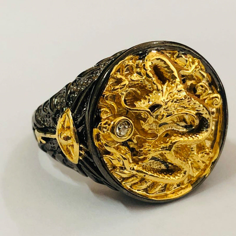 Men's Gold-Plated Dual-Color Dragon Ring (Black & Gold)