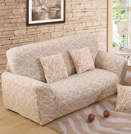 Beige Geometric Stretch Sofa Cover