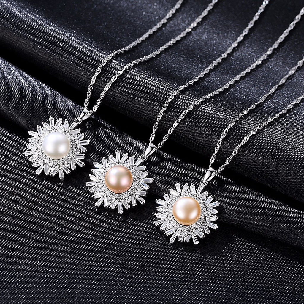 Sterling Silver Snowflake Pearl Necklace