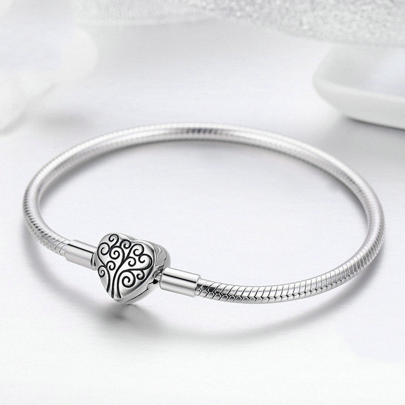 Sterling Silver Heart Charm Snake Chain Bracelet