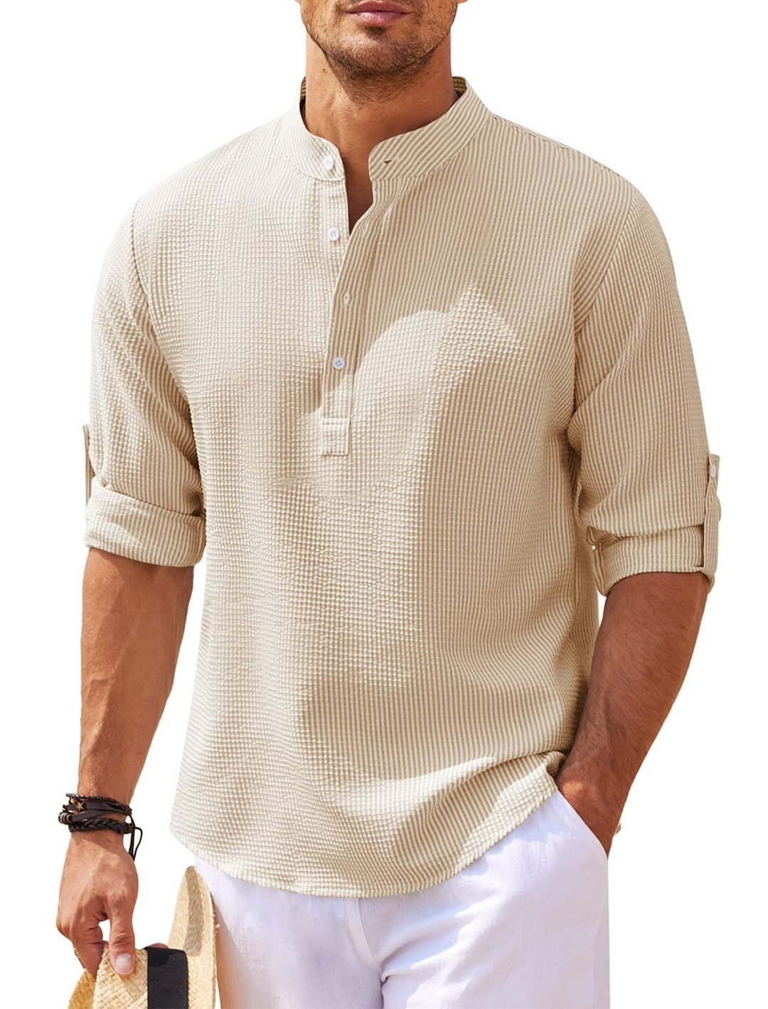Men's Stand Collar Pineapple Texture Shirt | Casual Summer Top