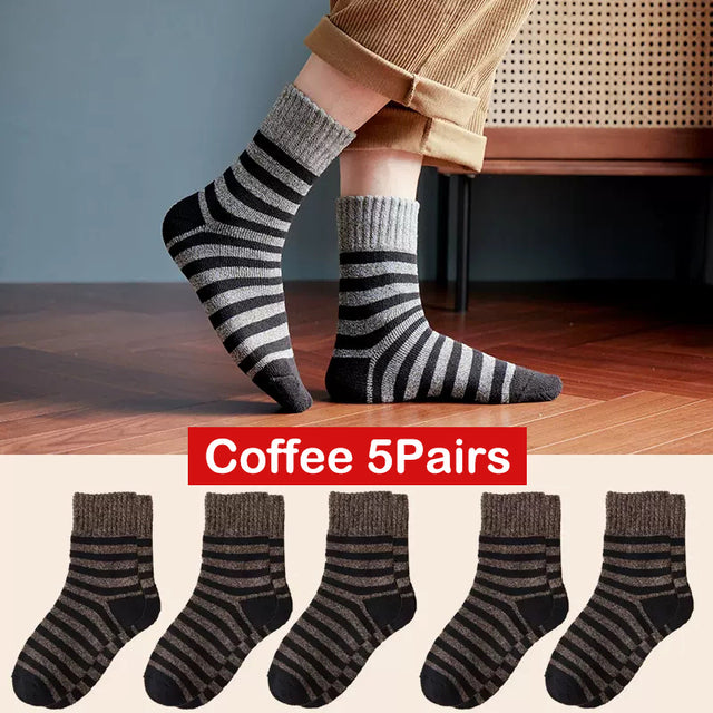 Men's Thick Striped Winter Socks – 5 Pairs