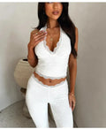 Damen-Spitzen-Sportset ärmellos | High-Waist Top & Hose