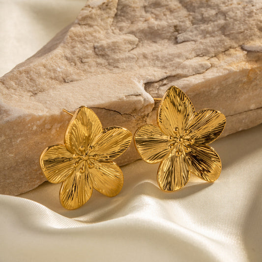 Matte Gold Flower Stud Earrings for Women