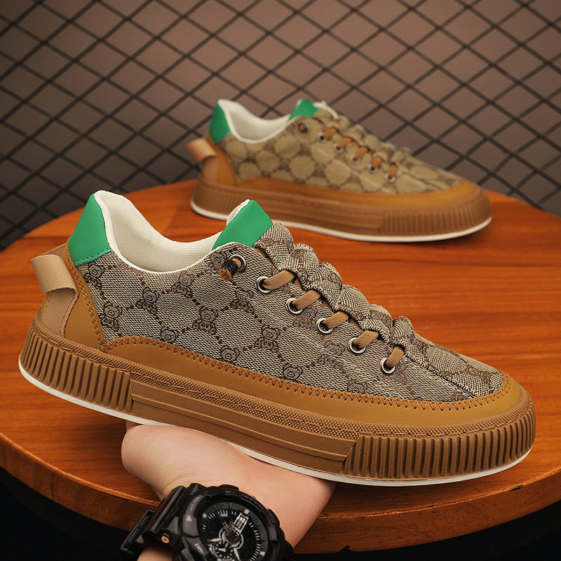Men’s Patterned Canvas Lace-Up Trainers