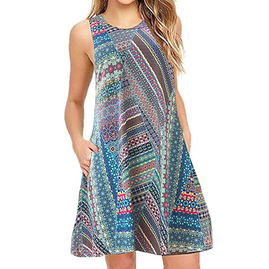 Women's Sleeveless Casual Back Zip T-Shirt Dress