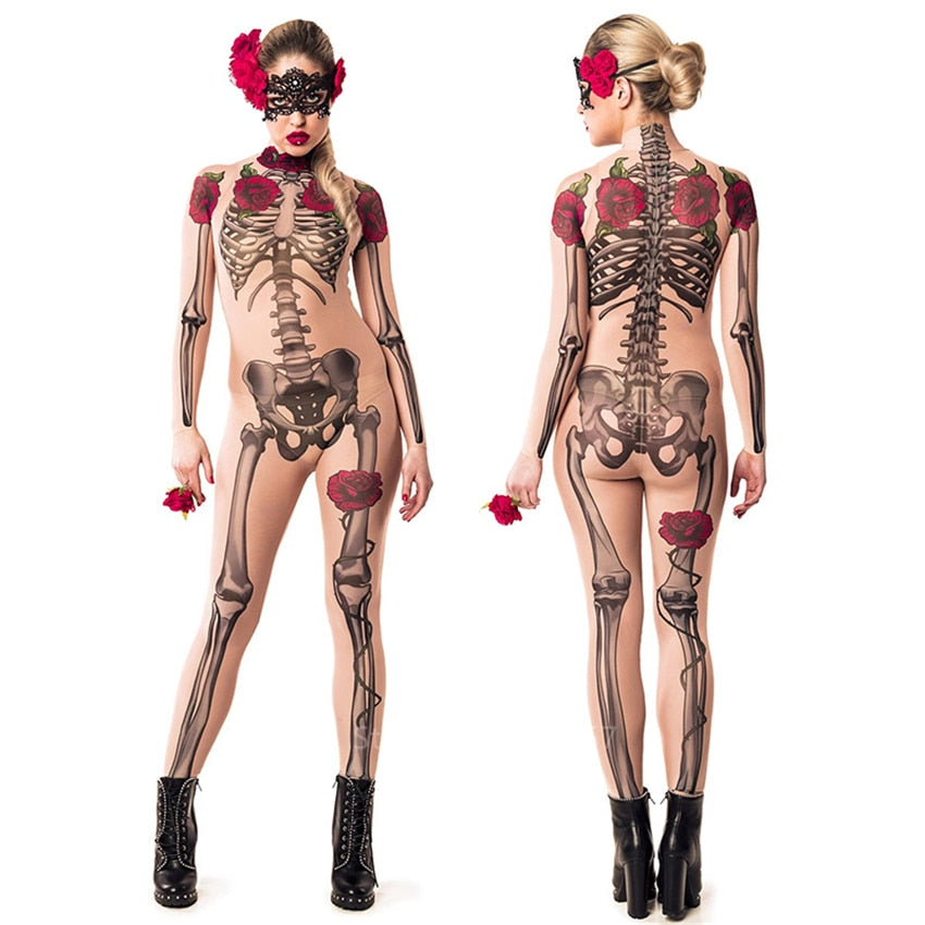 Skeleton Rose Halloween Costume Jumpsuit
