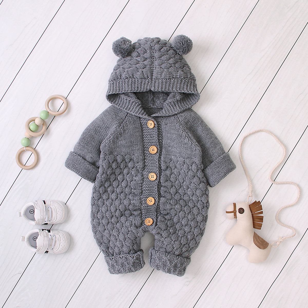 Baby Hooded Knitted Jumpsuit