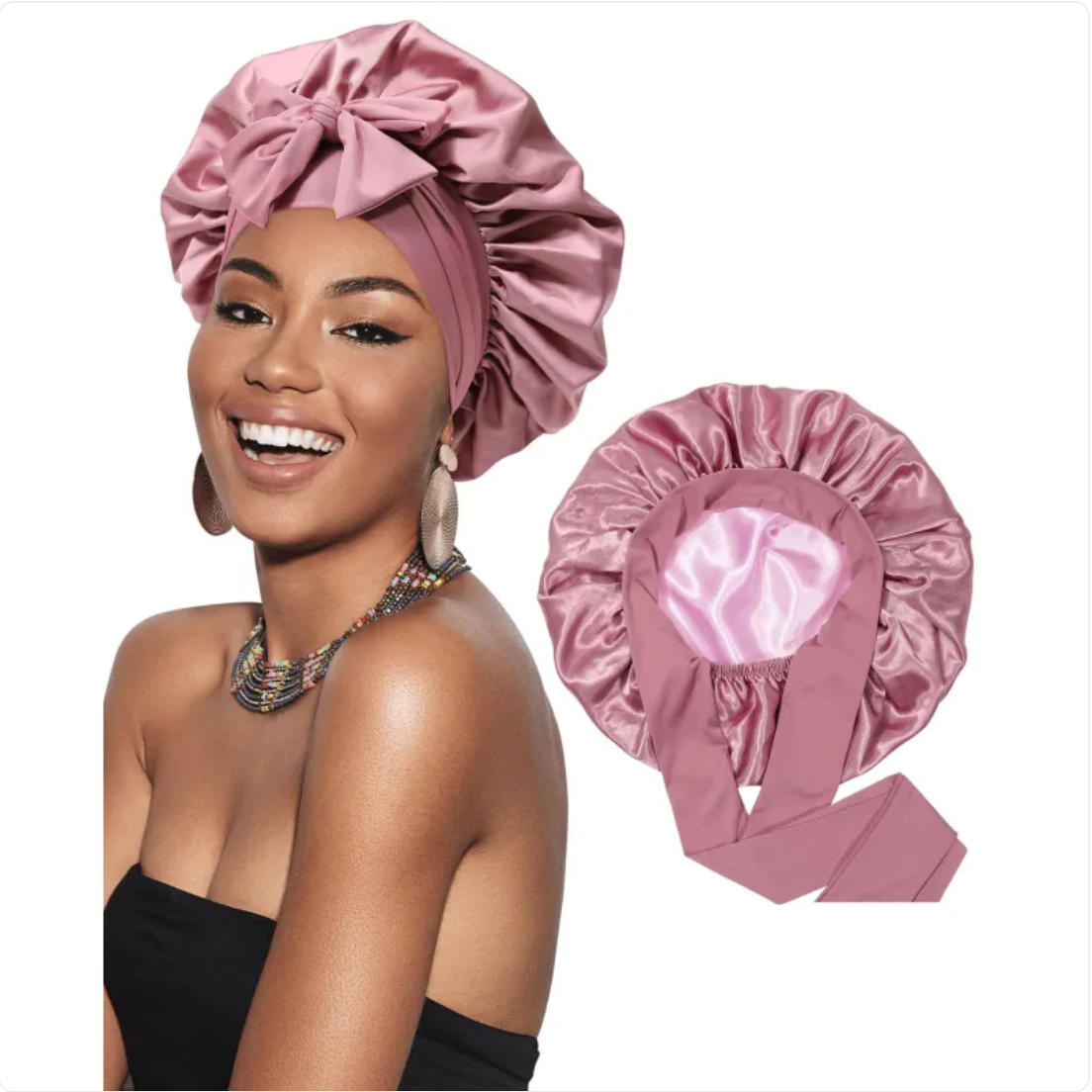 Double-Layer Bow Wide-Brimmed Hair Care Hat – Shower Cap & Hair Wrap for Women