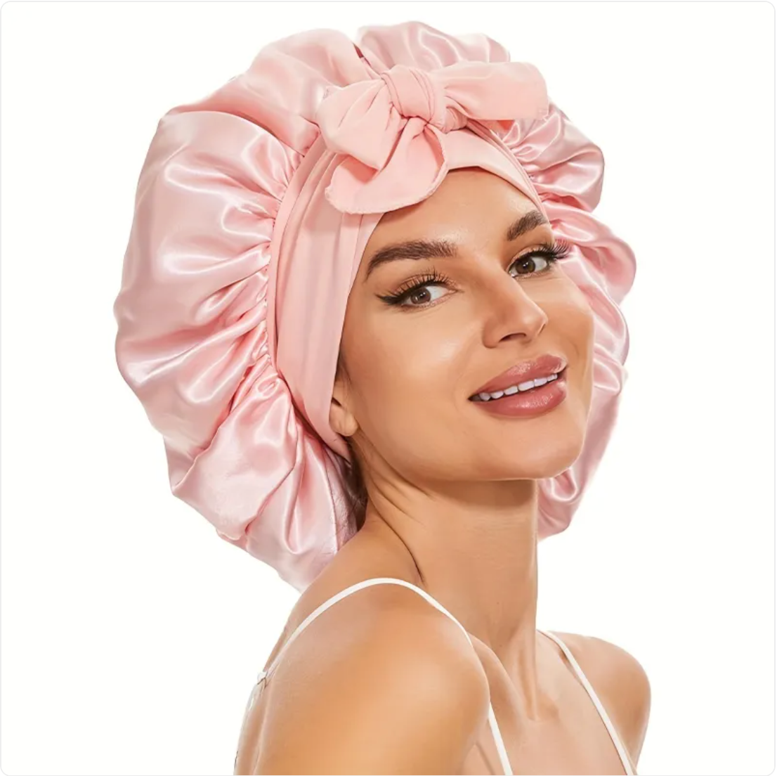 Double-Layer Bow Wide-Brimmed Hair Care Hat – Shower Cap & Hair Wrap for Women