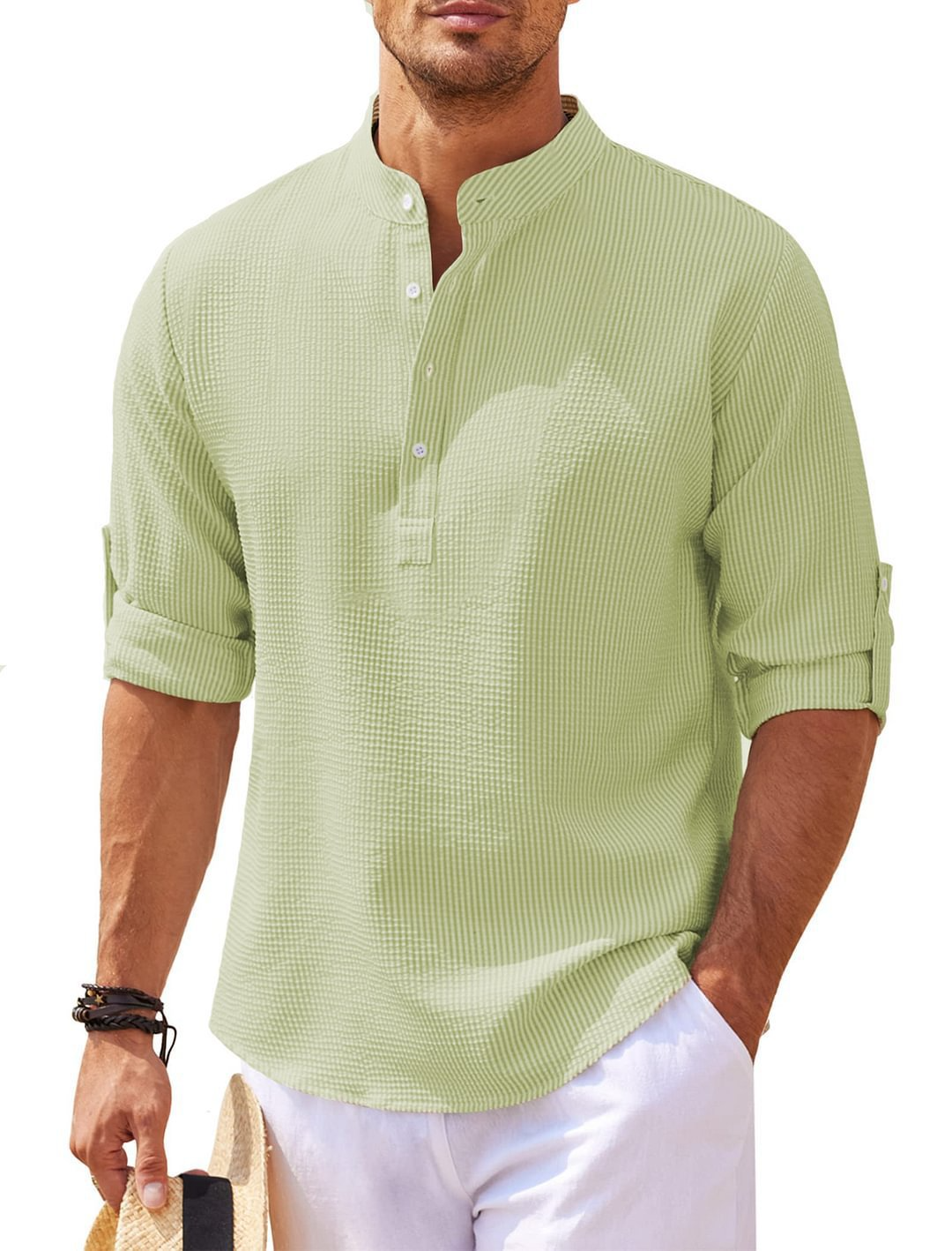 Men's Stand Collar Pineapple Texture Shirt | Casual Summer Top