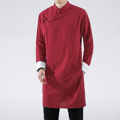 Men's Oriental Style Shirt with Oblique Flap Buckle | Traditional Inspired Top