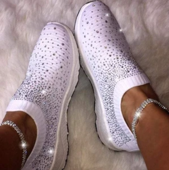 Rhinestone Sock-Style Flat Shoes for Women