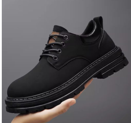 Men's British Style Workwear Shoes – Round Toe, Dark Blue, Brown, Black & Yellow