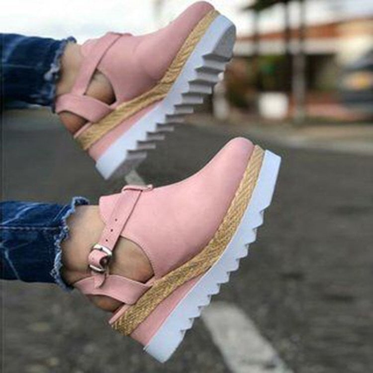 Women's Wedge Heel Platform Shoes – Suede, Buckle, Black, Beige, Pink, Brown & Gray, EU 35–43