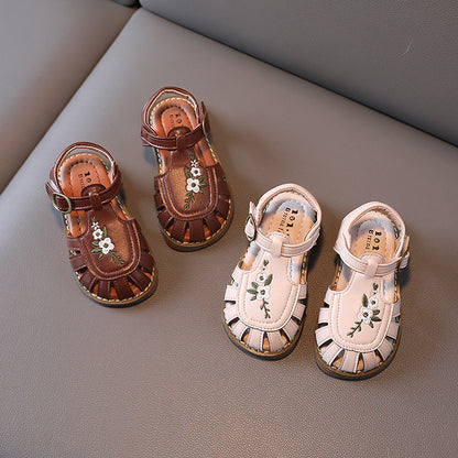 Girls Embroidered Summer Sandals – Soft Bottom Baby Shoes