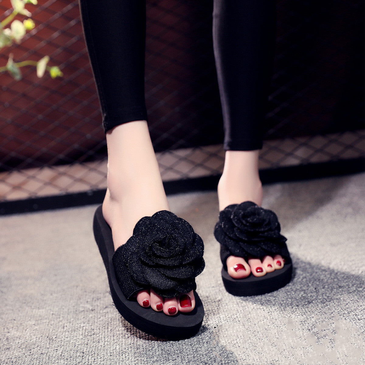 Rose Design Flat Sandals for Women