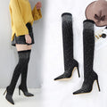 Rhinestone Knee-High Boots for Women – Stiletto Heel