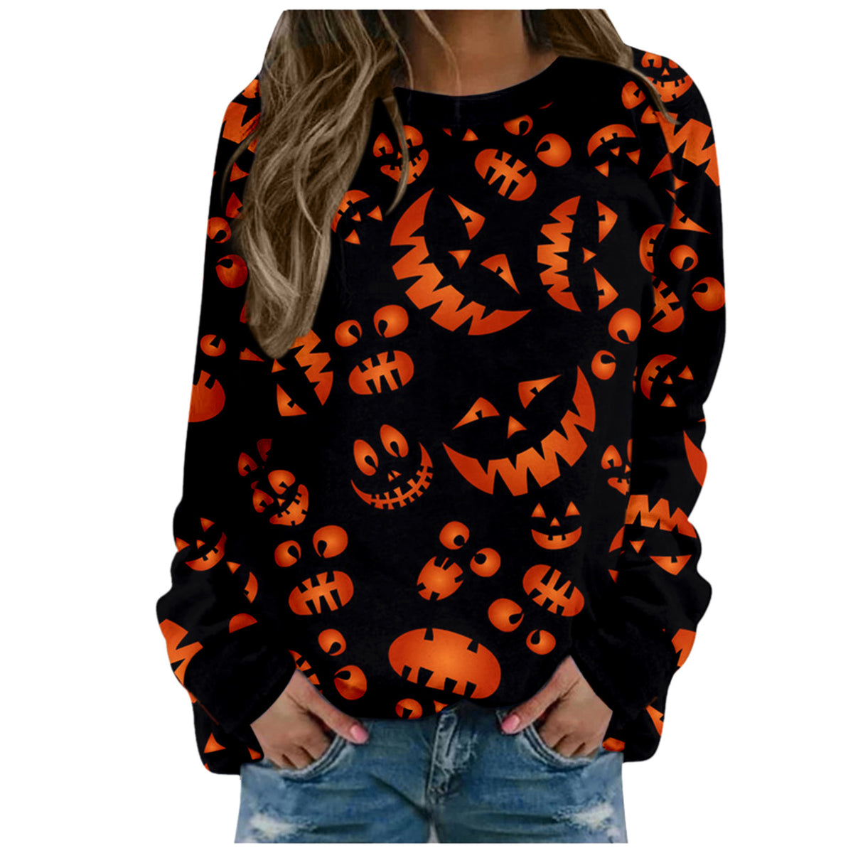 Women's Halloween Print Long-Sleeve Sweater