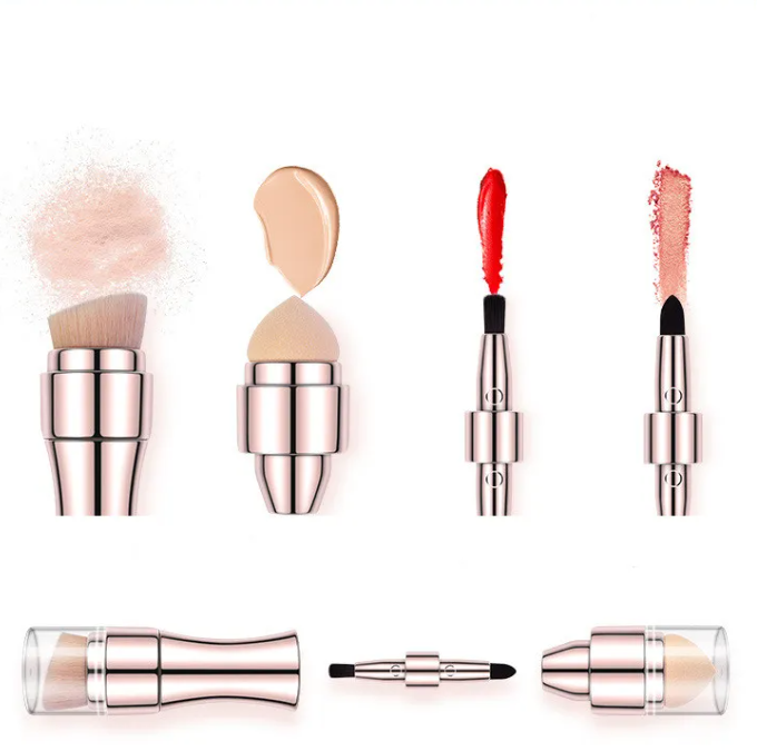 4-in-1 Retractable Makeup Brush – Portable Travel Brush Set