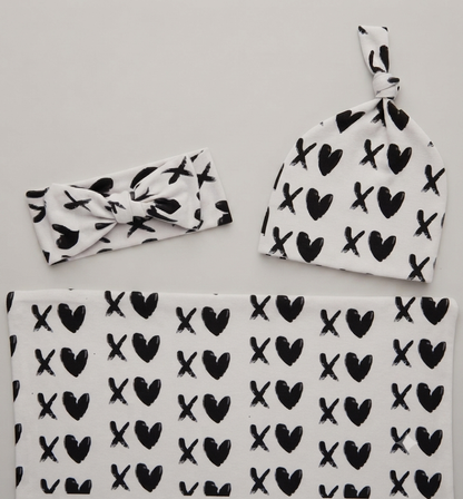 Baby Cotton Swaddle Set with Summer Blanket and Hat